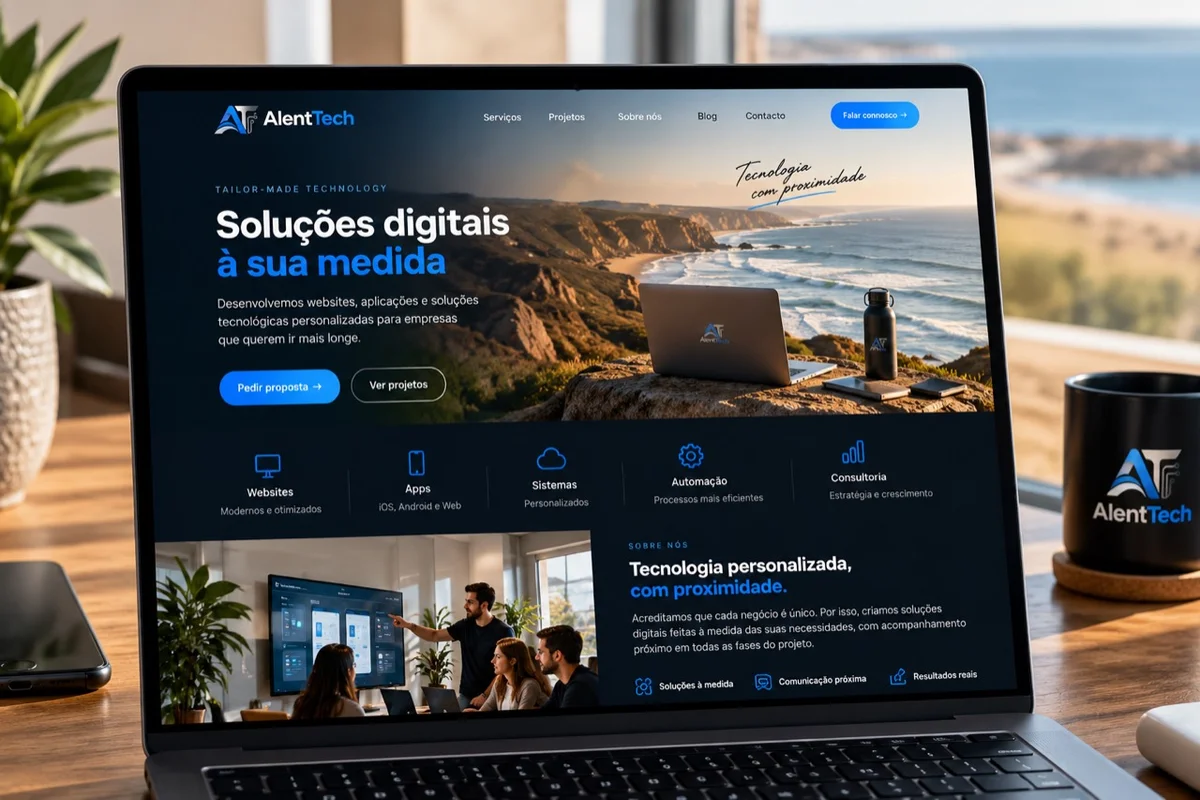 Conceito visual AlentTech: uma experiência digital inspirada na costa portuguesa